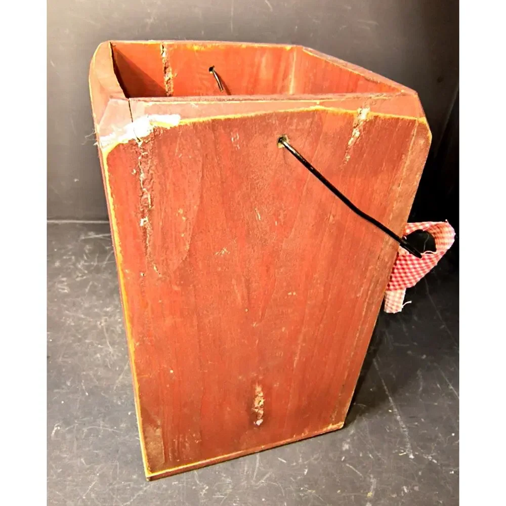 2000.  Rustic Red Wooden Lantern Candle Box Primitive Folk Art Star Cut Out